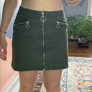 Army green zip up skirt